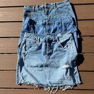Lot of 3 Denim Mini Skirts, SHEIN L, Old Navy 12, and American Bazi L